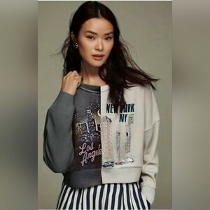 Abercrombie & Fitch Gray And White Graphic Crewneck Color Block Sweatshirt